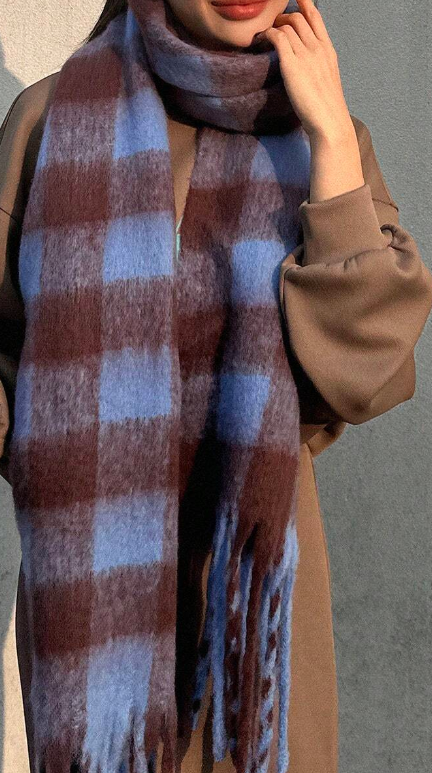 Checkers Scarf - Brown/Blue