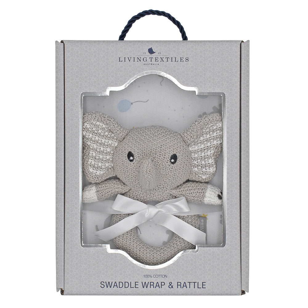Jersey Swaddle & Rattle Gift Set - Mason Elephant