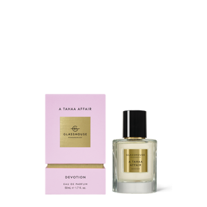 Glasshouse Fragrances 50ml Eau de Parfum - A TAHAA AFFAIR DEVOTION - Butterscotch Caramel & Jasmine