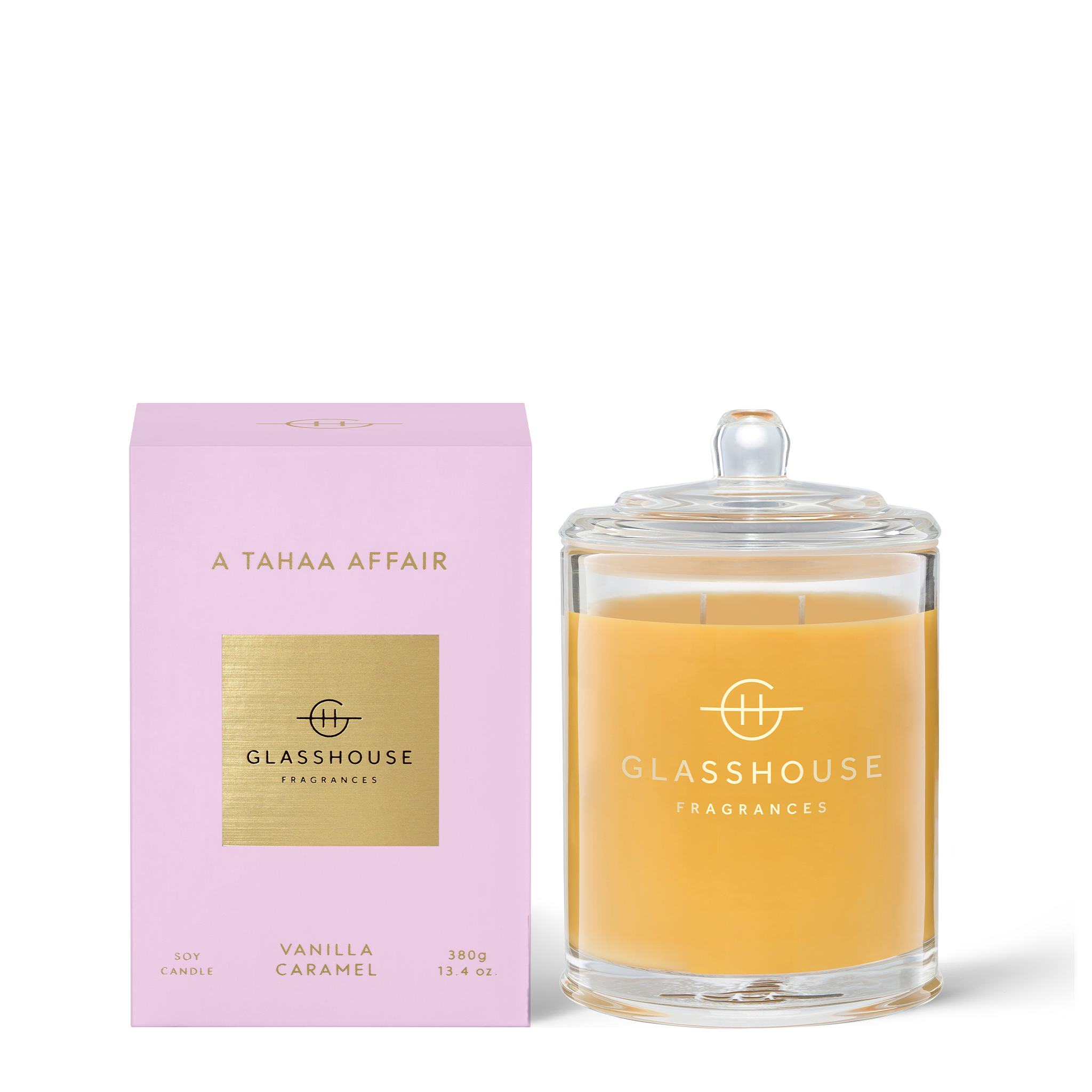 Glasshouse Fragrances 380g Soy Candle - A TAHAA AFFAIR - Vanilla Caramel