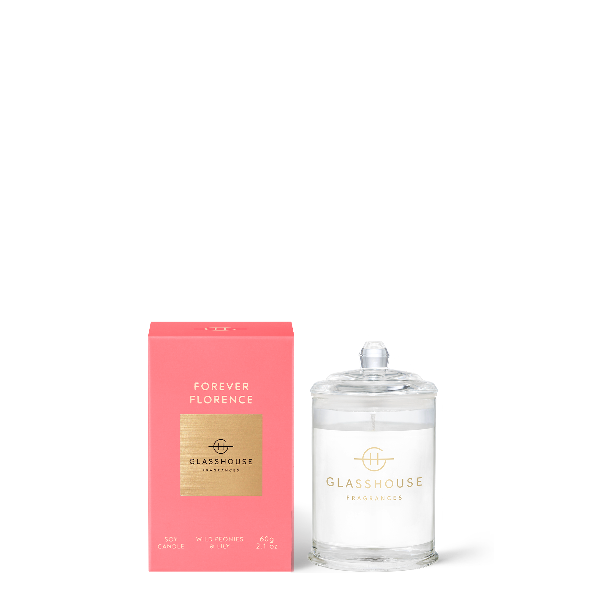 Glasshouse Fragrances 60g Soy Candle - FOREVER FLORENCE - Wild Peonies & Lily