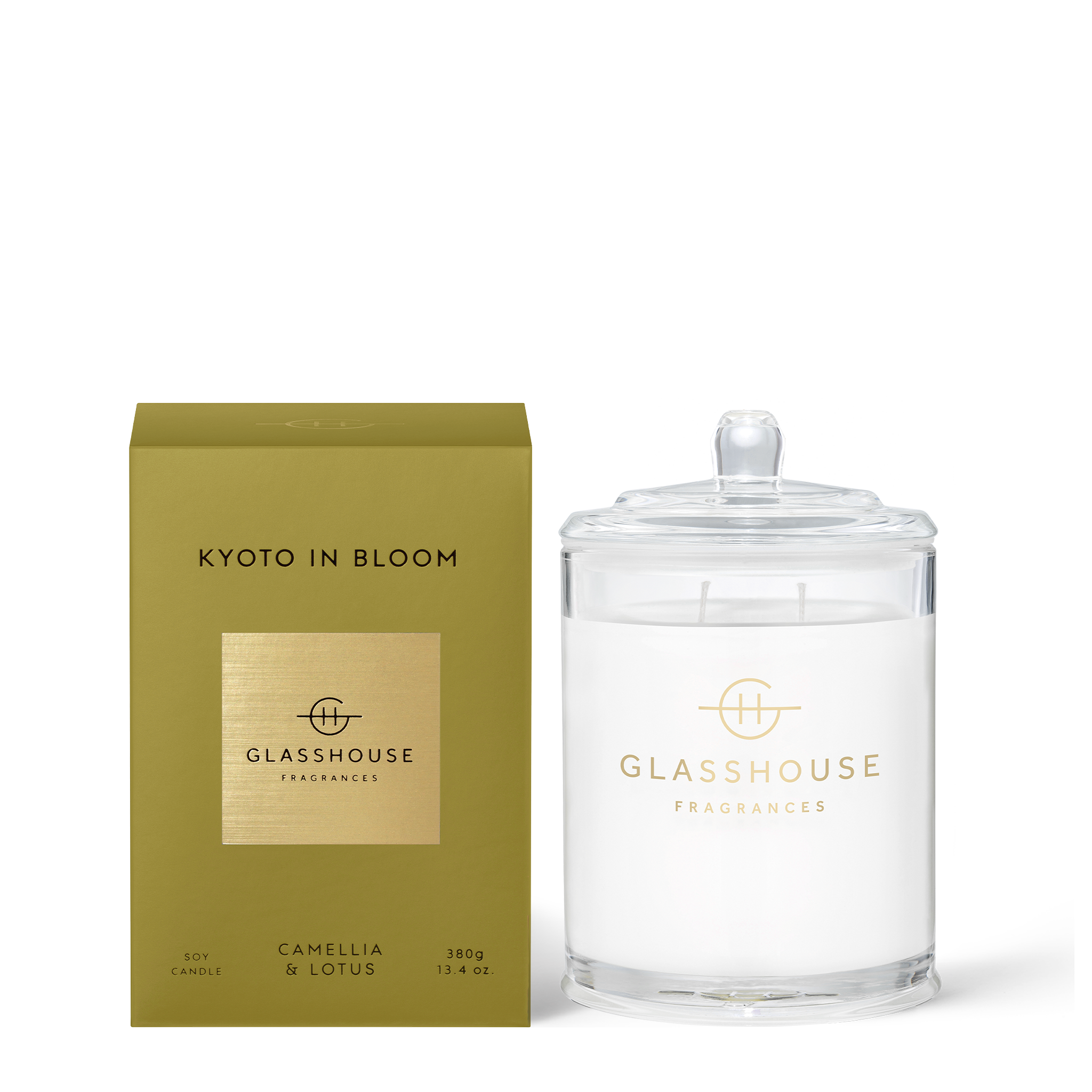 Glasshouse Fragrances 380g Soy Candle - KYOTO IN BLOOM - Camellia & Lotus