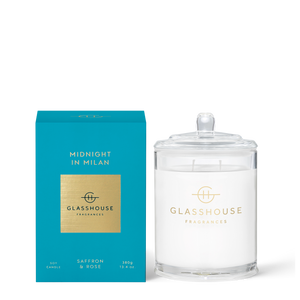 Glasshouse Fragrances 380g Soy Candle - MIDNIGHT IN MILAN - Saffron & Rose